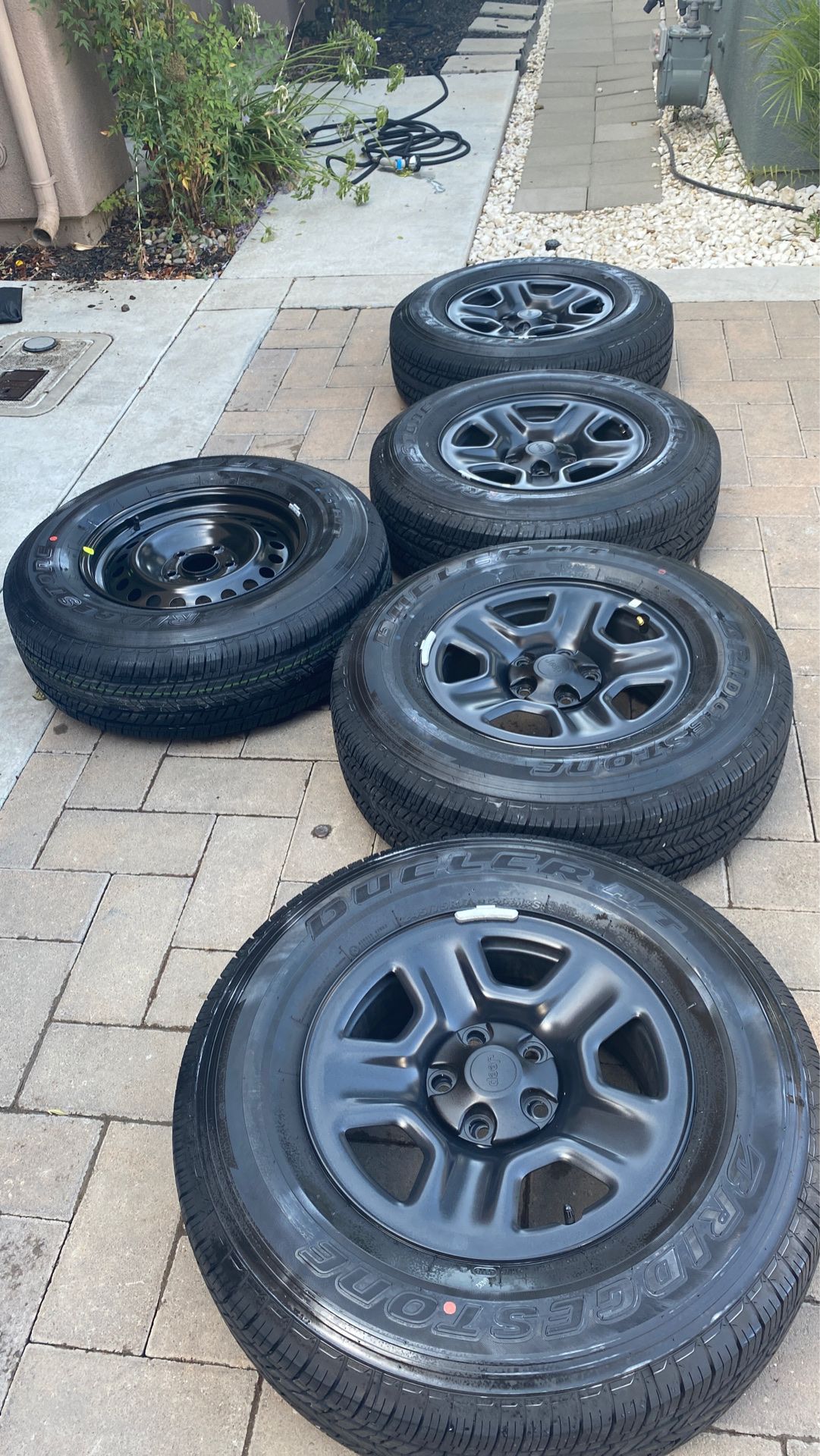 17” TIRES—— $800 OBO for (5)-17” Bridgestone Tires 245/75R17 with (5)OEM 17” Mopar wheels