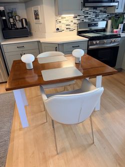 Wood Top Dining Table or Desk with White Legs