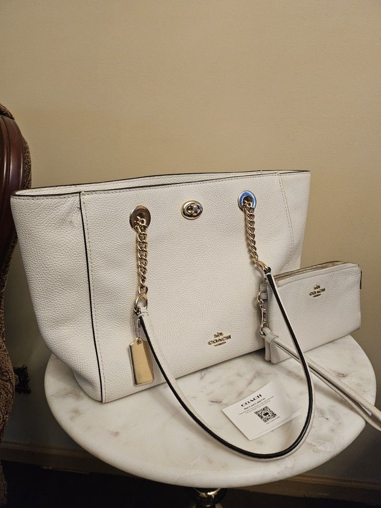 Coach Chain Pebble Leather Bag And Matching Wallet