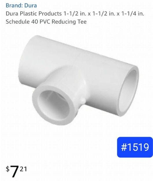11ct 1.5 X 1.5 X 1.25 PVC Reducing Tee