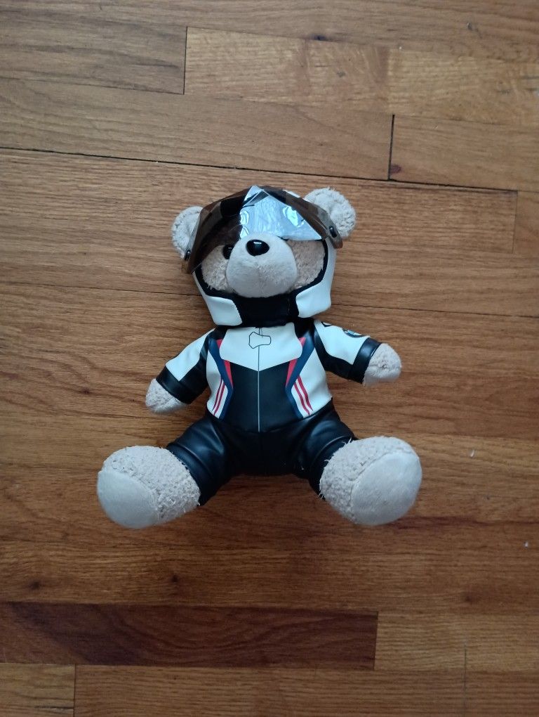 Adorable Authentic BMW RR DoubleR Motorcycle Biker Teddy Bear in Full Faux Leather Riding Gear