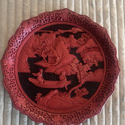 CARVED CINNABAR-STYLE PLATE
