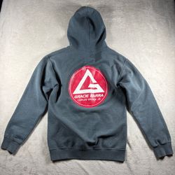 Gracie Barra Jiu Jitsu Hoodie Men’s Small Gray Grunge Full Zip Hoodie MMA #3652