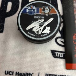 Anaheim Ducks Game Warm Up Puck And Autograph After The Game By Lukas Dostal