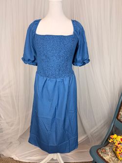 YAMQETKO Blue Smocked Midi Dress