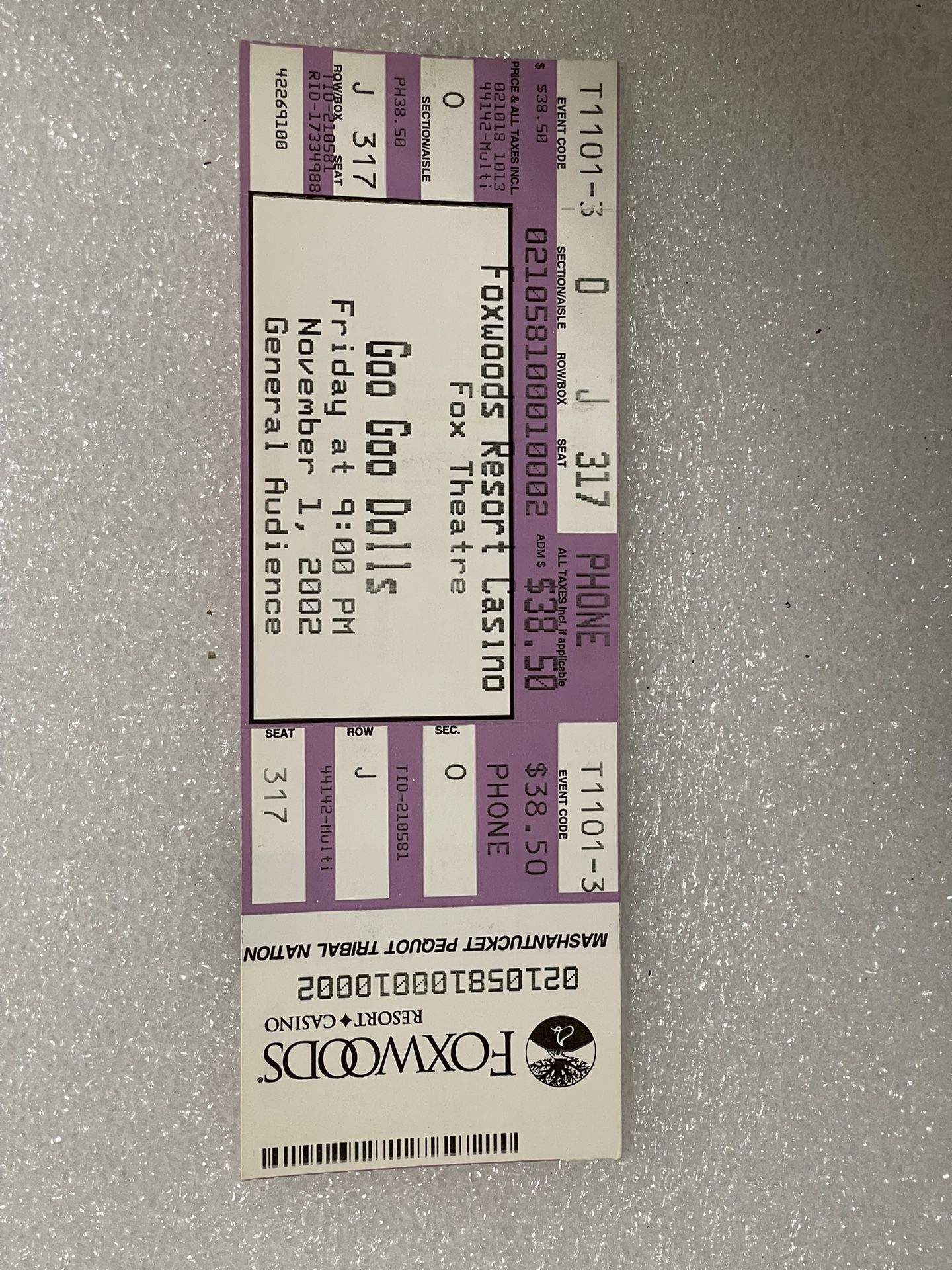 Goo Goo Dolls Unused Concert Ticket Foxwoods 2002