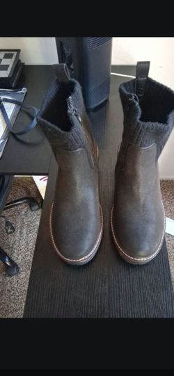 Brown Leather Ankle Boots with Knit Cuff