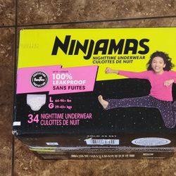 Ninjamas Girls Nightime Underwear Size Large 64-95+ Lbs 34 Count