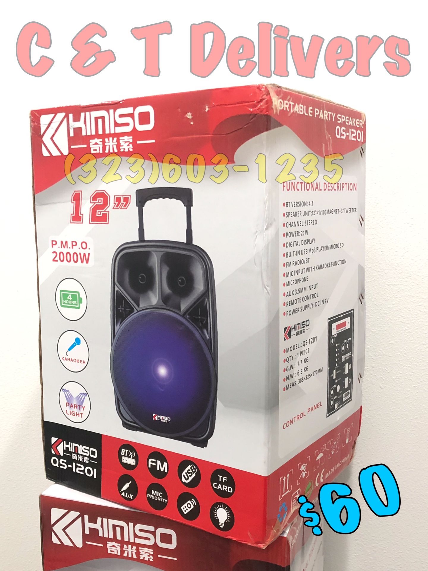 Big & Loud 💥 Mucho Party 💥 New In Box • 12 Inch - 2,000 Watts* Of Music • Bluetooth W/ 🎤 Included