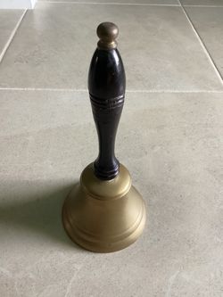 Vintage Brass Bell $40.00 or Brass Bowl $10.00 VINTAGE LG. BRASS SCHOOL BELL-Iron ball-Wooden Handle 9 inches Tall and 4 inches wide at base Bell is