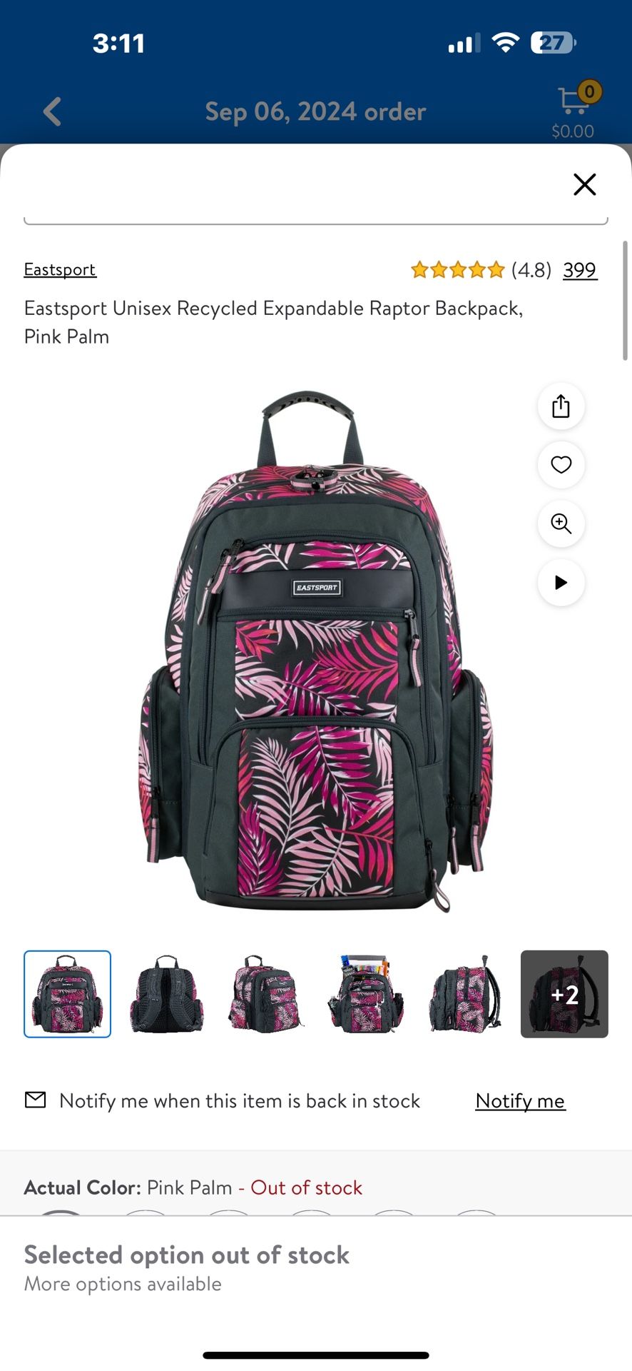 Eastsport Unisex Recycled Expandable Raptor Backpack, Pink Palm