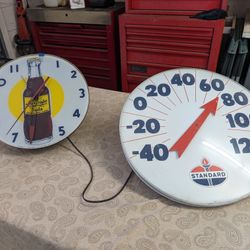 Nugrape Clock And Standard Oil Thermometer 