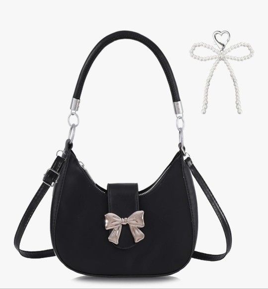 New PU leatherette black bow croosbody purse/ bag