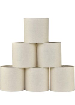 Brand New (Set of 6) Beige Clip-on Chandelier Fabric Lamp Shades, 5.2"×5.2"×H5.2",Linen, Handmade,Modern Trendy Decorative,ONLY FOR CANDLE BULB