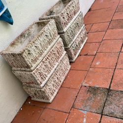 Set Of 6 Vintage Concrete Planters  Concrete Pots 24”L X 12” W No Plants