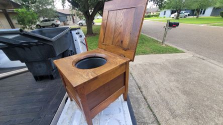 Antique Oak Wood Commode Bedside Toilet Chamber Pot