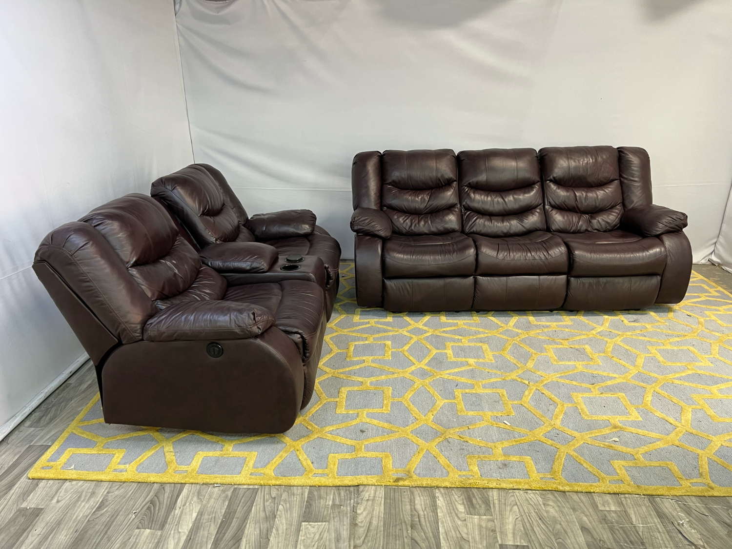 ( Delivery Available ) Dark Brown Leather Recliner Couch Set