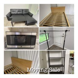 Moving Sale Sofa, Couch, Queen bedframe, table, microwave, and extra. 