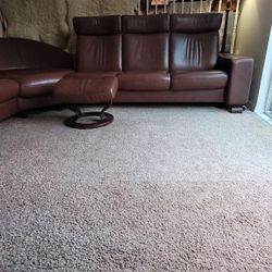 Stressless Ekornes Recliner And Circle Ottomans  Sectional Couch Sofa Brown Like New 