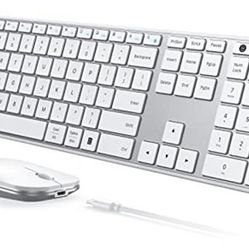 Wireless Bluetooth Keyboard and Mouse Combo (USB + Dual BT), seenda Multi-Device Rechargeable Slim Keyboard and Mouse, Compatible for Win 7/8/10, MacB