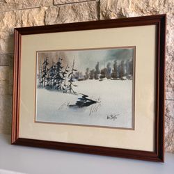 Wes Broten Original Watercolor Winter Landscape Painting