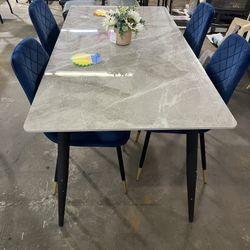  63 Inch Dining Table and 4 chairs -Modern Rectangular Sintered Stone Table with High Hardness and Easy Maintenance - Stylish White  $249/5 pcs   Ware