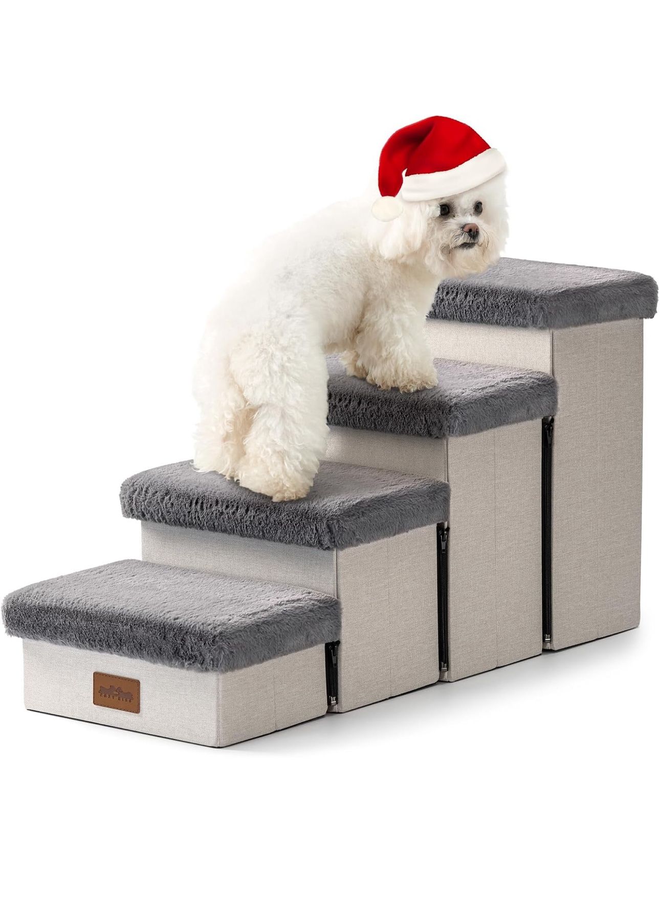 Dog Stair For Small Dogs With Storage—Grey