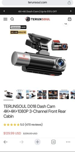 Brand New in sealed box TERUNSOUL 3-Channel 4K+4K Dash Cam – 128GB Included