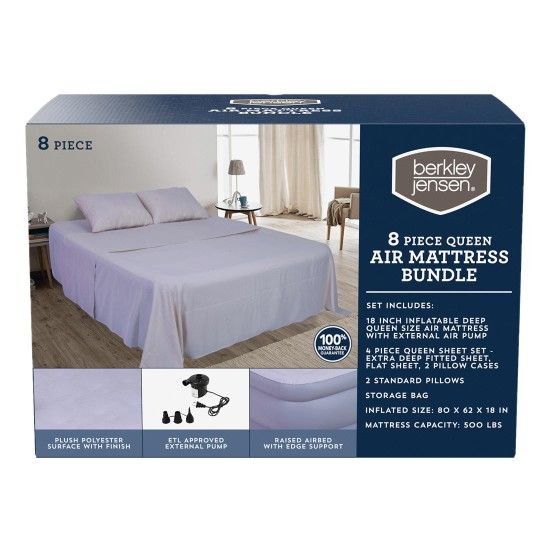 Berkley Jensen 8 Piece Queen Air Mattress Bundle, Gray