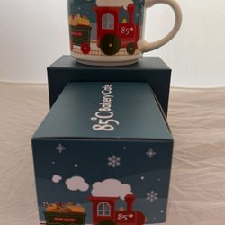 85°C Degrees Bakery Cafe Christmas Holiday Coffee Mug Cup 14oz Train with Food and Drinks