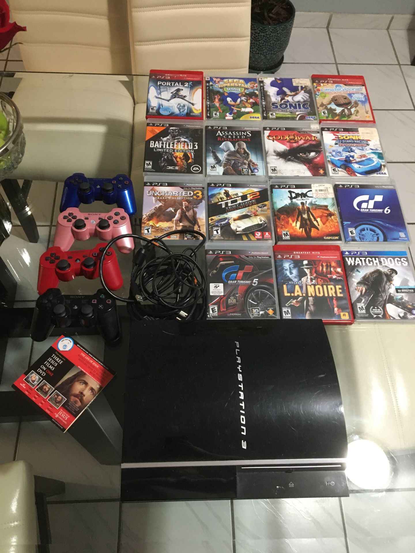 PS3 with 4 Dualshock Remotes and 15 Games