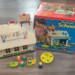 Vintage Fisher Price School House With Box