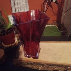 Vintage Tall Red Glass Vase 