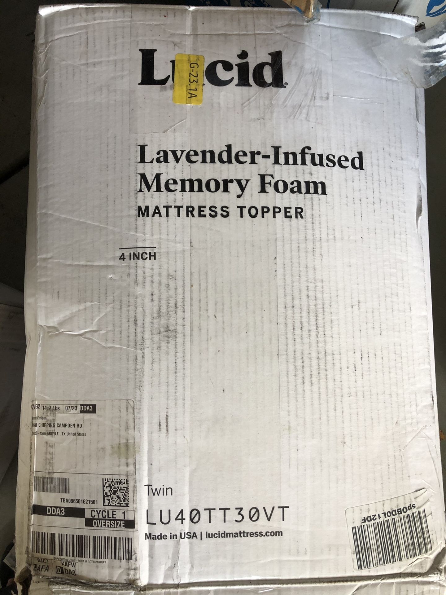 Lucid 4” twin size memory foam mattress topper
