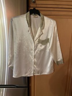 Used VTG Victorias Secret 80s Gold Label Silky Satin PJ Top Ivory Lace Triml P