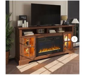 70 in. Freestanding Electric Fireplace TV Stand with Infra Red Remote Control in Brown