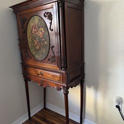 Antique Liquor Cabinet with Floral Painting