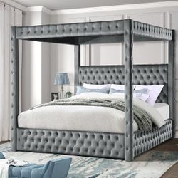 New Oversized Upholstered Canopy Bed Frame 