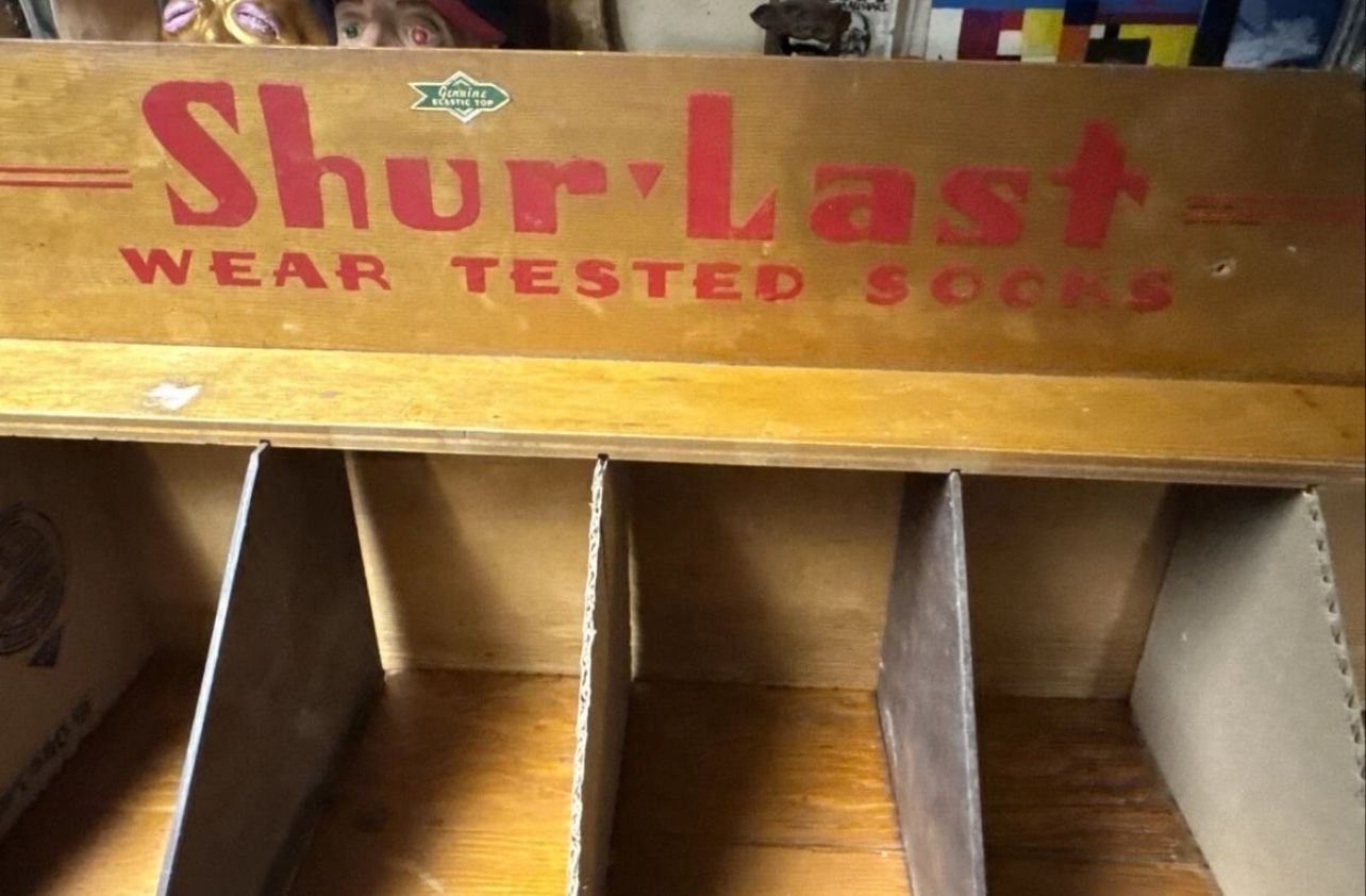 Vintage Shur Last Wear Tested Socks Wooden Countertop Display RARE!!