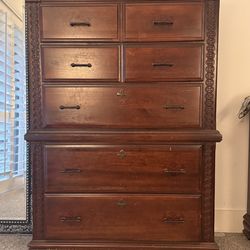 Solid Wood Tall Dresser – 5 Drawer Chest (Cherry Finish)