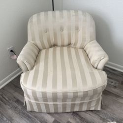 ☑️Mid Century Modern Off White Tone on Tone Stripe Lounge Chair