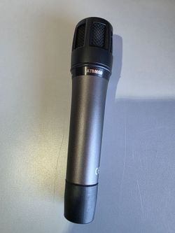 Audio-Technica ATM650 dynamic instrument microphone, featuring a distinctive multi-stage flat grille for precise positioning. #D0885