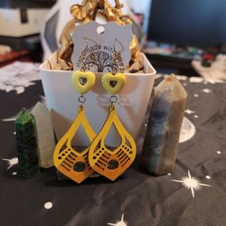 🔥HUGE earring SALE! Handmade hand painted yellow dangle earrings