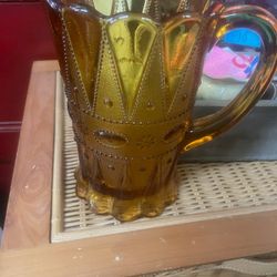 Antique Amber Glass Pitcher Vase 