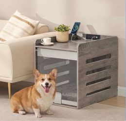 Dog Crate Furniture with Charging Station, Small Kennel Indoor with Flip-up Hidden Acrylic Door, for Small and Medium Dogs up to 22 lb, Pet Side End T