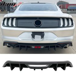 Fits 2018-2023 Ford Mustang Ecoboost & Ecoboost Premium Rear Bumper Lip Diffuser Lower Valance Exterior Auto Parts IKON Style Gloss Black PP Polypropy