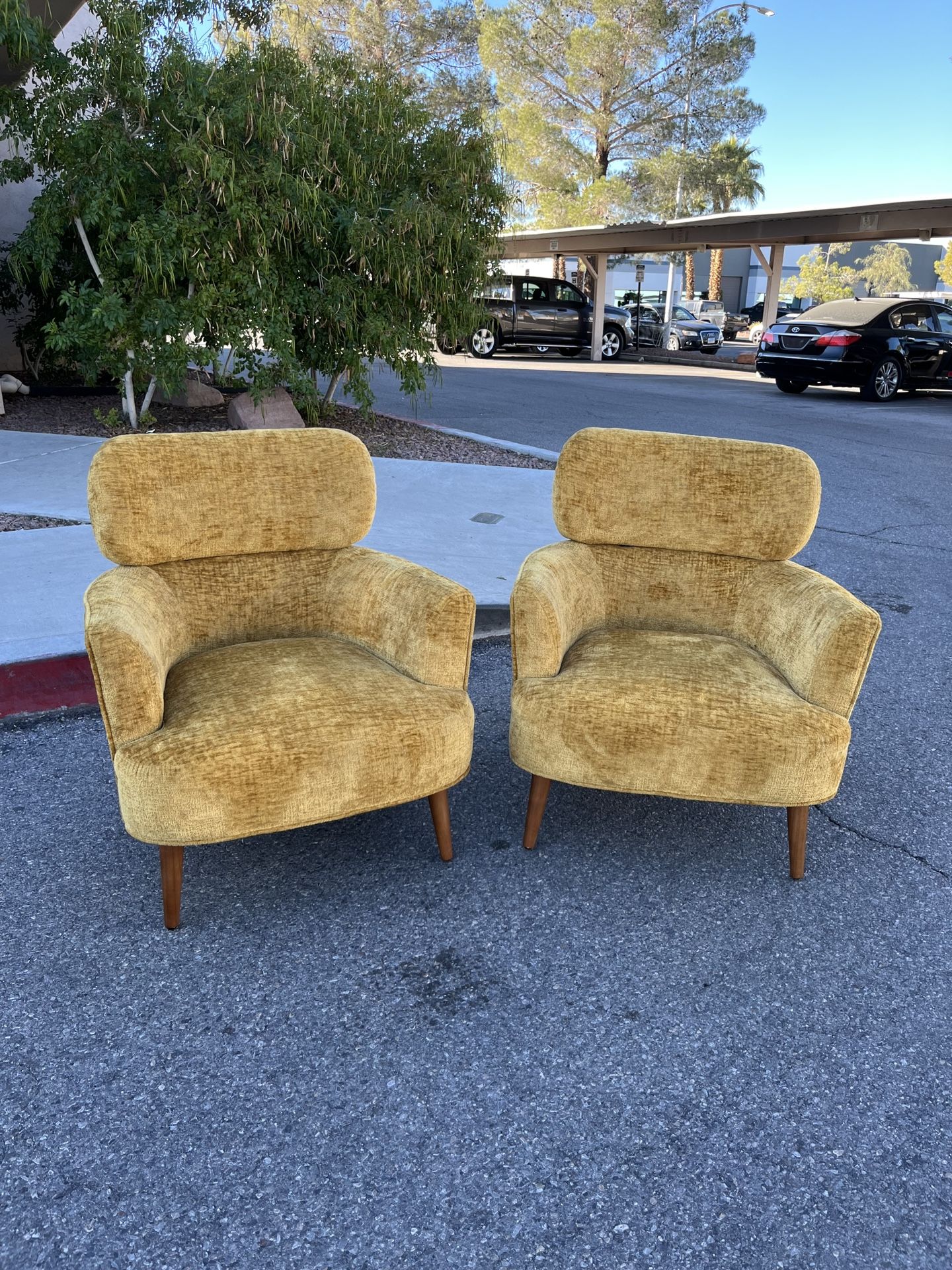 Pair Of Chenille Upholstered Arm Chairs ( Can Deliver For $10 )