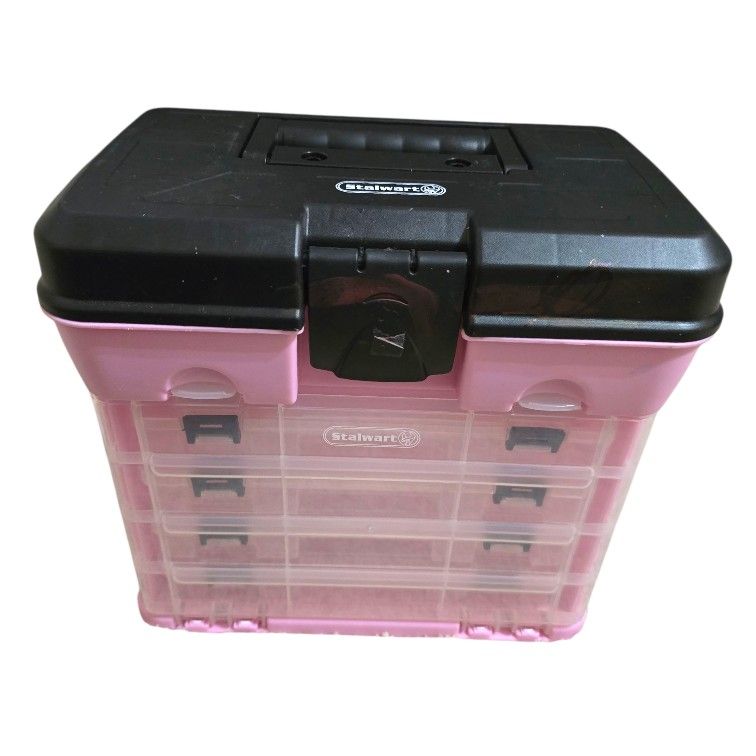 Pink Tool Box – Durable Tackle Box Organizer with 4 Compartments for Hardware