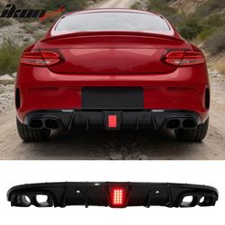 Fits 2017-2023 Benz C205 C300 C43 C63 Brabus Gloss Black Rear Diffuser Exhaust Tip