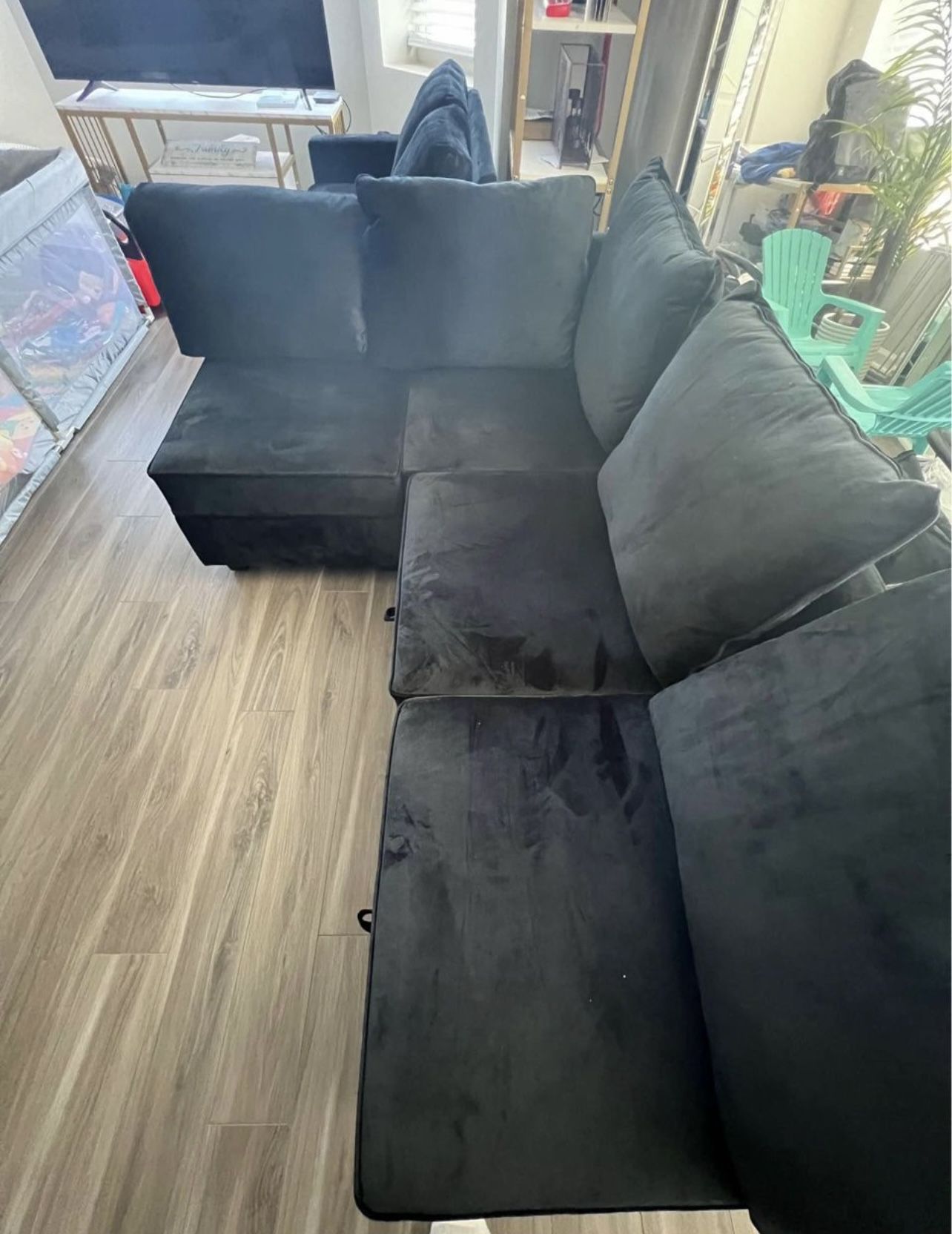 Medium Size All Black Suede  Couch 
